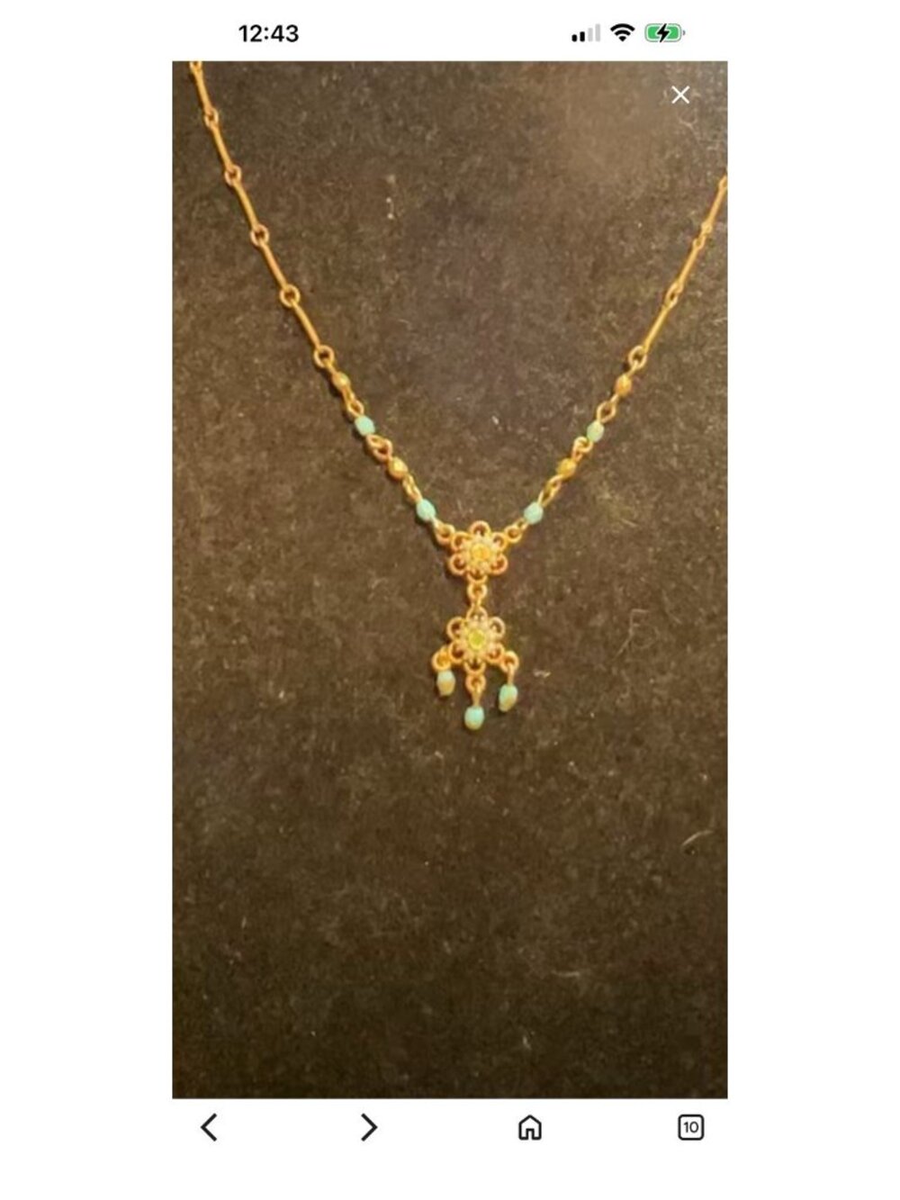 Vintage Avon Silver Plated Faux Turquoise Flower Necklace Gold Tone 19” EUC